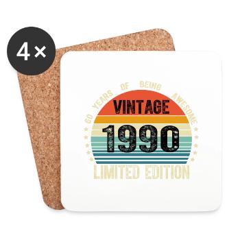 Vintage 1990 34 Years Old 34th Birthday Limited - Dessous de verre (lot de 4) - blanc - Devant
