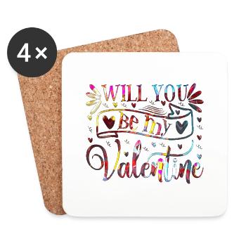 Aimez-moi la Saint-Valentin Joyeux Valentin Saint-Valentin - Dessous de verre (lot de 4) - blanc - Devant