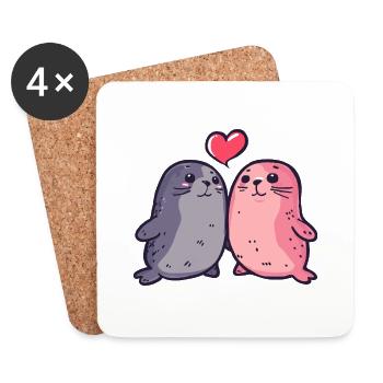 Seal Couple Love Couple In Love - Coasters (set of 4) - white - Front
