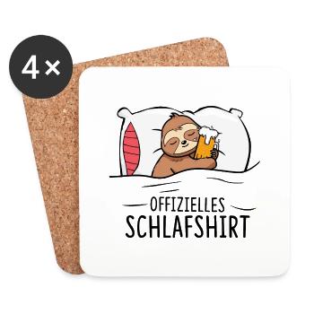 Offizielles Schlafshirt Faultier mit Bier - Untersetzer (4er-Set) - Weiß - Vorne