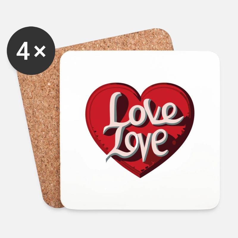 Ewige Liebe: Das Herz von LOVE - Untersetzer (4er-Set) - Weiß