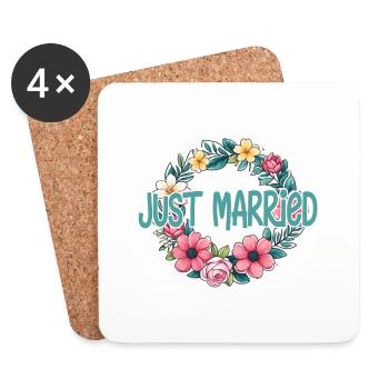 Just Married - Zur Hochzeit - Untersetzer (4er-Set) - Weiß - Vorne