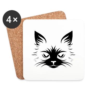 Chat, Motif De Chat - Dessous de verre (lot de 4) - blanc - Devant