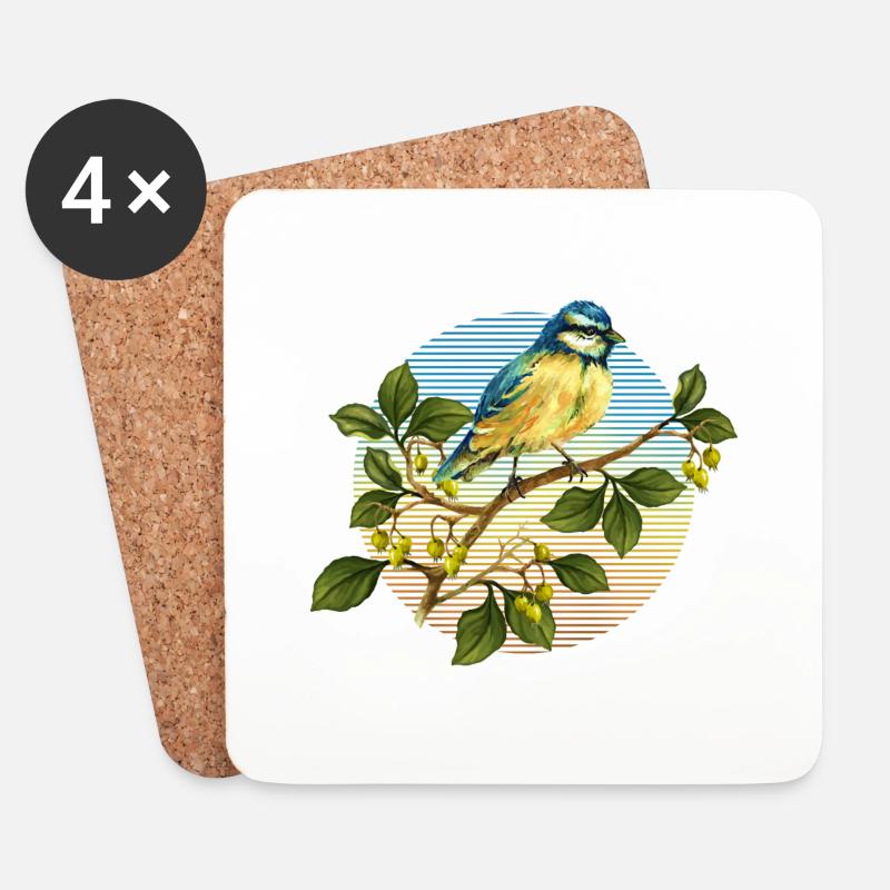 Bunter Vogel - Untersetzer (4er-Set) - Weiß