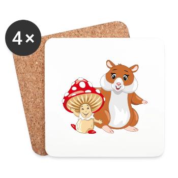 Happy smiling amanita mushroom and hamster - Coasters (set of 4) - white - Front