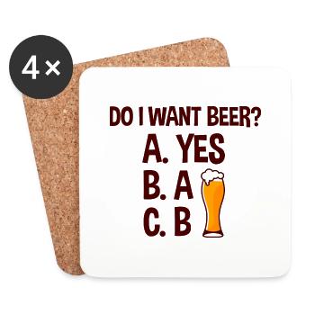 Est-ce que je veux de la bière, A Oui 3 - Dessous de verre (lot de 4) - blanc - Devant