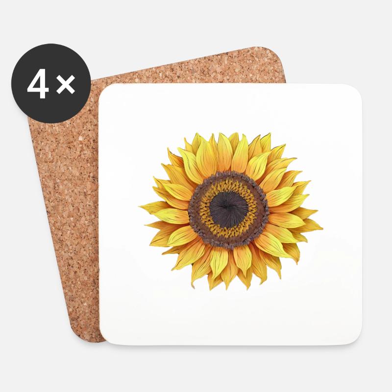 Sonnenblume - Untersetzer (4er-Set) - Weiß