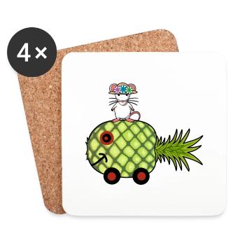Ananas Wohnwagen Ratte Urlaub Reise - Untersetzer (4er-Set) - Weiß - Vorne
