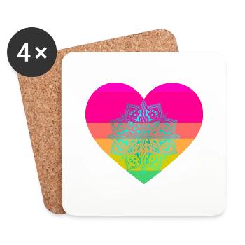 Regernbogen coeur Mandala coeurs Saint-Valentin - Dessous de verre (lot de 4) - blanc - Devant