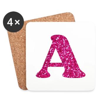 Letter A Pink Glitter - Coasters (set of 4) - white - Front