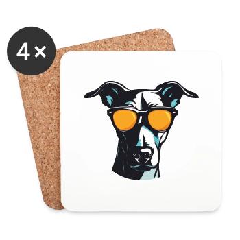 Greyhound Dog Hipster Cool Party - Coasters (set of 4) - white - Front
