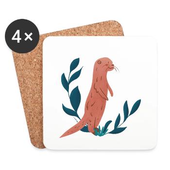 Loutre et feuilles - Dessous de verre (lot de 4) - blanc - Devant