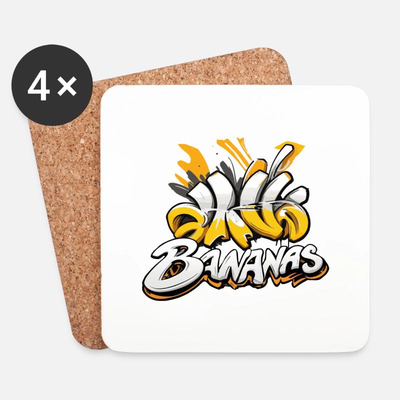Bananen, Graffiti-Text - Untersetzer (4er-Set) - Weiß