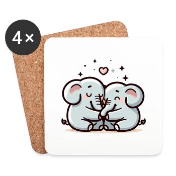 Deux éléphants amoureux - Dessous de verre (lot de 4) - blanc - Devant