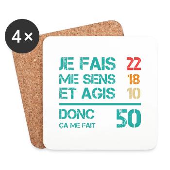 50 ans anniversaire homme femme humour rigolo - Dessous de verre (lot de 4) - blanc - Devant