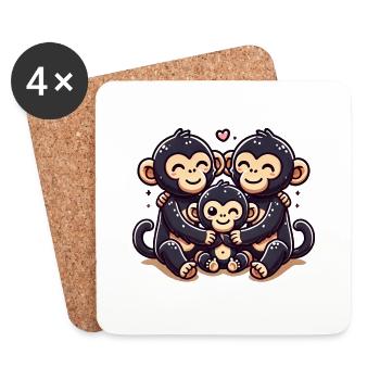 Chimpanzee Family Mother And Father With One Child - Coasters (set of 4) - white - Front