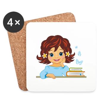 Süßes lächelndes kleines Mädchen mit Büchern - Untersetzer (4er-Set) - Weiß - Vorne