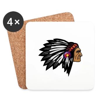 Proud Indian Chief Face Head Side - Coasters (set of 4) - white - Front