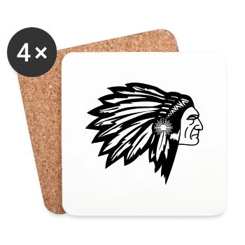 Fier chef indien visage tête côté - Dessous de verre (lot de 4) - blanc - Devant
