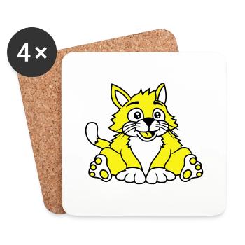 chat assis mignon heureux gros chaton - Dessous de verre (lot de 4) - blanc - Devant