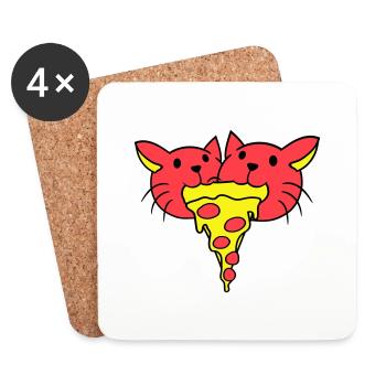 2 Katzen Essen Salami Pizza Fast Food Hunger Team - Untersetzer (4er-Set) - Weiß - Vorne