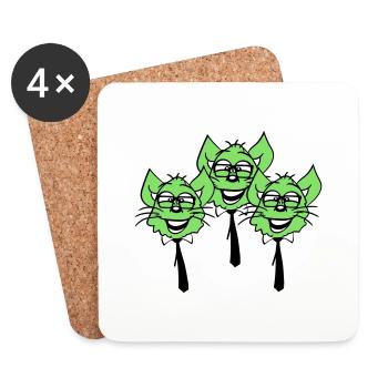 3 Clever Nerd Cats Horn-Rimmed Glasses Geek Tie Fun - Coasters (set of 4) - white - Front