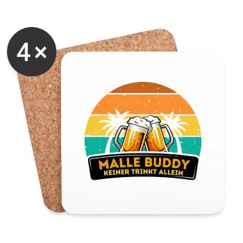 Malle Buddy - Mallorca & Bierkönig - Untersetzer (4er-Set) - Weiß - Vorne