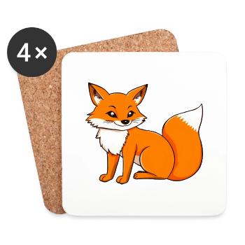 Adorable Orange Cartoon Fox Portrait - Coasters (set of 4) - white - Front