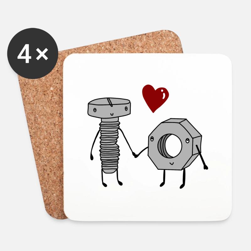 Schraube und Mutter in love - Untersetzer (4er-Set) - Weiß