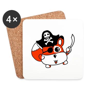 Little Cute Captain Fox Pirate Animal Eye Patch - Coasters (set of 4) - white - Front