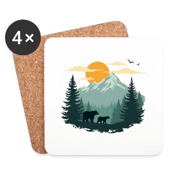 Paysage forestier et ours - Dessous de verre (lot de 4) - blanc - Devant