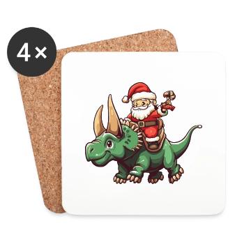 dinosaure tricératops Père Noël dessin animé - Dessous de verre (lot de 4) - blanc - Devant