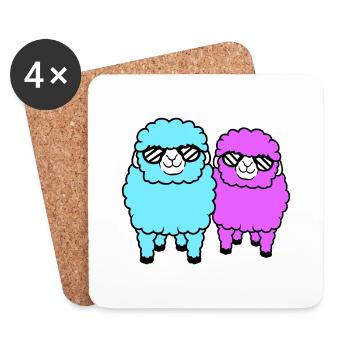2 Sheep Sunglasses Party Sheep Team Friends - Coasters (set of 4) - white - Front