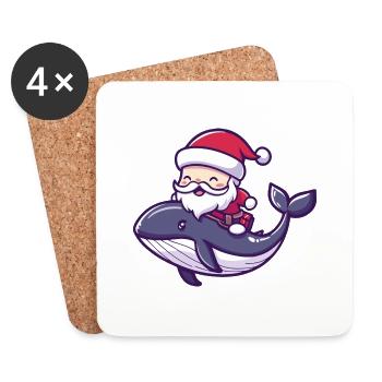 Baleine Père Noël Dessin animé - Dessous de verre (lot de 4) - blanc - Devant