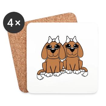 2 Hunde Team Zwei Freunde Freundinnen Paar Crew - Untersetzer (4er-Set) - Weiß - Vorne