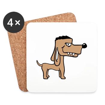Dog Stands Bad Guy Teeth Monster Fun - Coasters (set of 4) - white - Front