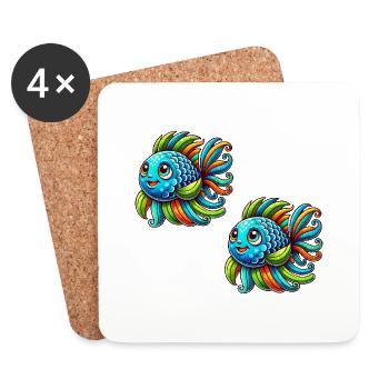 Bande dessinée Poisson 2 - Dessous de verre (lot de 4) - blanc - Devant