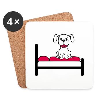 Hund Auf Bett Entspannt Schlafen Schlafzimmer Süß - Untersetzer (4er-Set) - Weiß - Vorne
