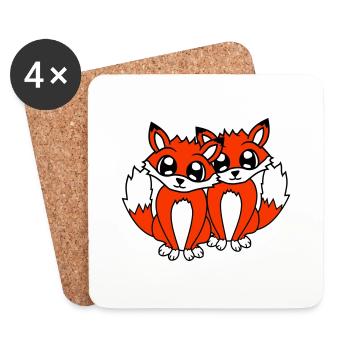 2 Foxes Friends Red Fox Two Wild Animals Team - Coasters (set of 4) - white - Front