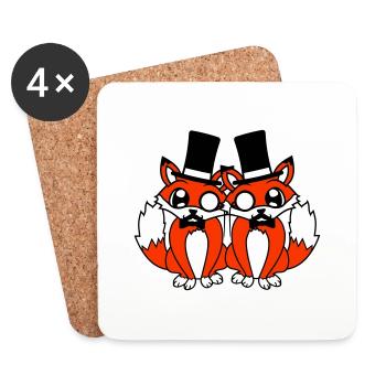 2 Foxes Friends Lunettes Monocle Homme Top Hat - Dessous de verre (lot de 4) - blanc - Devant