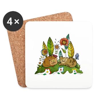 Katzen - Untersetzer (4er-Set) - Weiß - Vorne