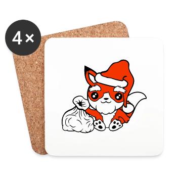 Fox Red Fox Santa Claus Christmas Gift - Coasters (set of 4) - white - Front
