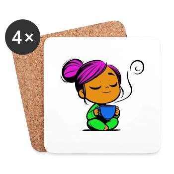 Tassmine enspannt mit einer Tasse Tee oder Kaffee - Untersetzer (4er-Set) - Weiß - Vorne