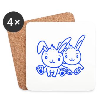2 Bunnies Two Friends Team Crew Couple Happy Cute - Coasters (set of 4) - white - Front