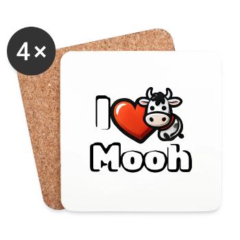 🐮 I ❤️ Moooh – Lustiges Kuh Cartoon T-Shirt - Untersetzer (4er-Set) - Weiß - Vorne