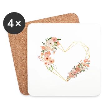 Blumen Goldenes Herz Brief - Untersetzer (4er-Set) - Weiß - Vorne