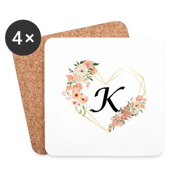 Floral gold heart letter k - Coasters (set of 4) - white - Front