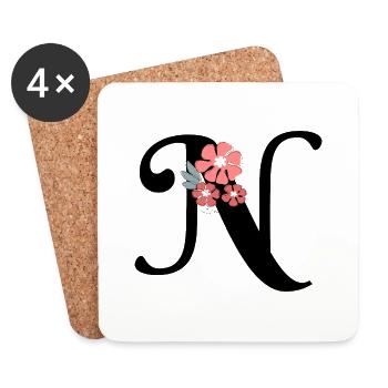 Letter n Minimalist Flowers - Coasters (set of 4) - white - Front