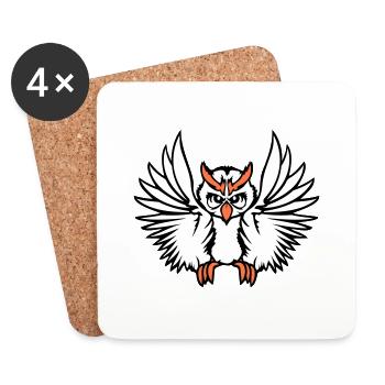 Owl Bird Eagle Owl Night Bird Barn Owl Flying Cool - Coasters (set of 4) - white - Front