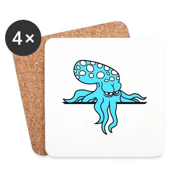 Oktopus hinter Mauer Zaun Schild Tasche guckt böse - Untersetzer (4er-Set) - Weiß - Vorne
